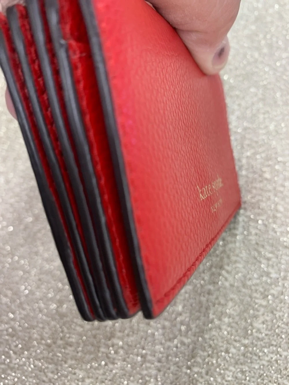 kate spade Red Pebbled Leather Wallet with Gold Logo